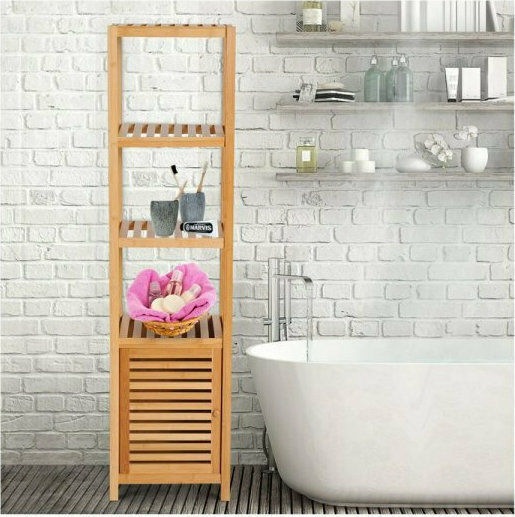 HomCom Στήλη Μπάνιου Δαπέδου Μ36xΒ33xΥ140cm Φυσικό Ξύλο