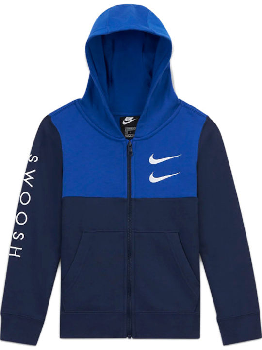 Nike Αθλητική Παιδική Ζακέτα Φούτερ με Κουκούλα Μπλε Sportswear Swoosh