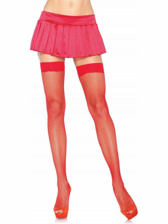 Leg Avenue Nylon Fishnet Thigh Highs Sexy Κάλτσες Κόκκινες