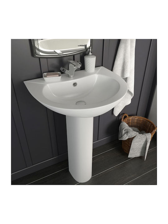 vidaXL An der Wand montiert Waschbecken mit Säule Keramik 82x44x88cm Weiß