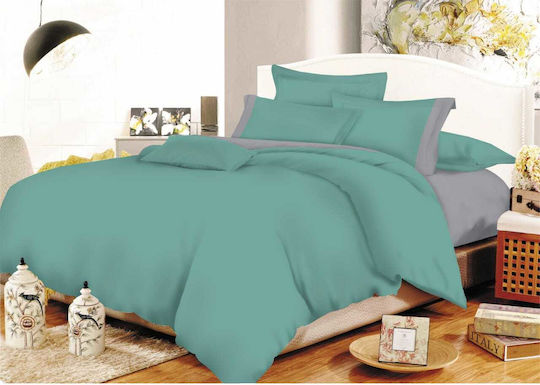 Le Blanc Cotton Line Σετ Σεντόνια Μονά με Λάστιχο 100x200+20εκ. Petrol - Grey (3τμχ)