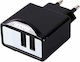 Approx Зарядно без кабел с 2 USB-A порта Черен (APPUSBWALL21B)