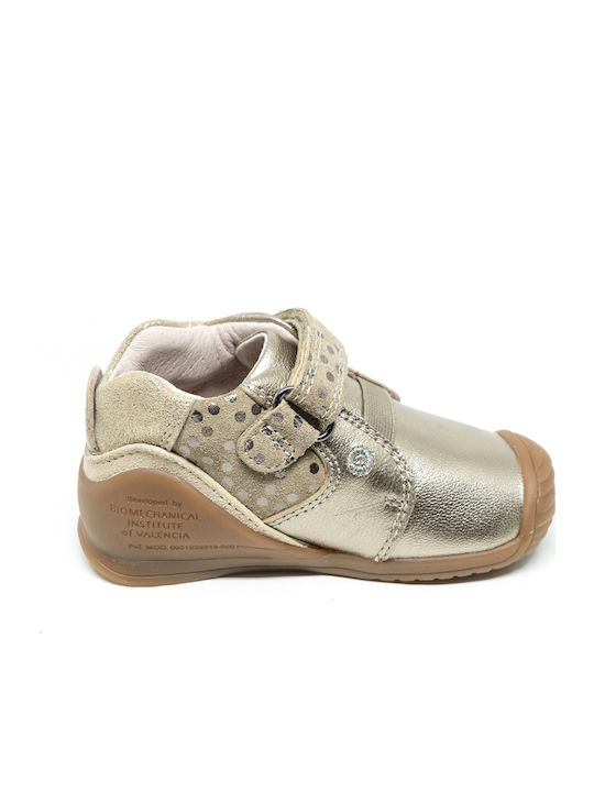 Anatomisch Lederne Kinderstiefeletten mit Klettverschluss Gold