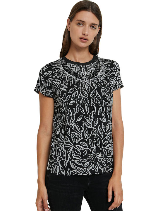 Desigual Dieguita Damen Sommer Bluse Kurzärmelig Schwarz