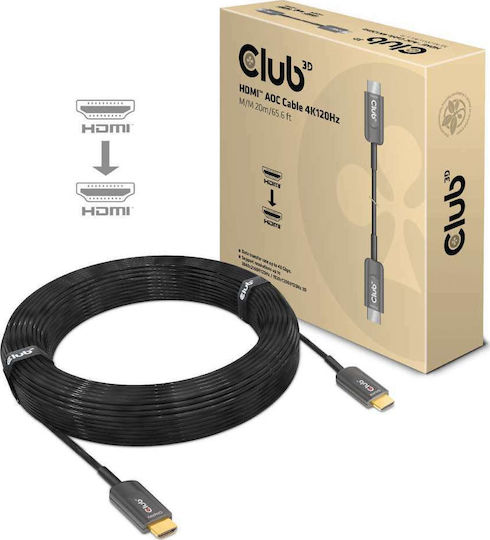 Club3D AOC HDMI 2.1 Ultra High Speed 48Gbps 4K 120Hz HDR VRR Free Angle (180°) Cable HDMI male - HDMI male Length 20m Colour Black