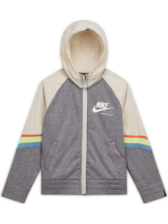 Kids Sweatshirt Cardigan With Hood And Pockets Grey Heritage