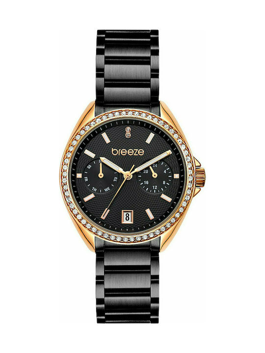 Breeze Royalisse Crystals Watch Chronograph with Black Metal Bracelet