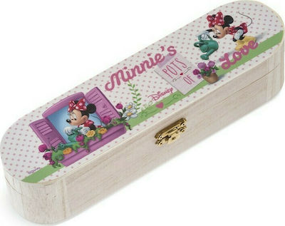 Christening Favor with Pencil Case Minnie Λουλούδια made of Wood