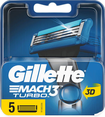 Gillette Mach3 Turbo 3D Replacement Heads with 3 Blades & Lubricating Tape 5pcs