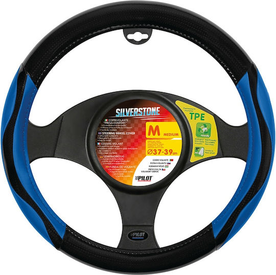 Lampa Car Steering Wheel Cover Silverstone with Diameter 37-39cm made of Leatherette Blue