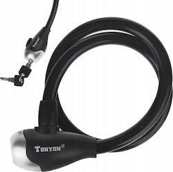 Tonyon TY4505 Bicycle Cable Lock with Key Black