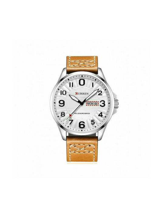 Curren Watch Battery with Brown Leather Strap