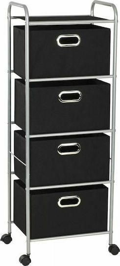 vidaXL Металик Кутия за Съхранение с Колелца Черна 41.5x31x114см