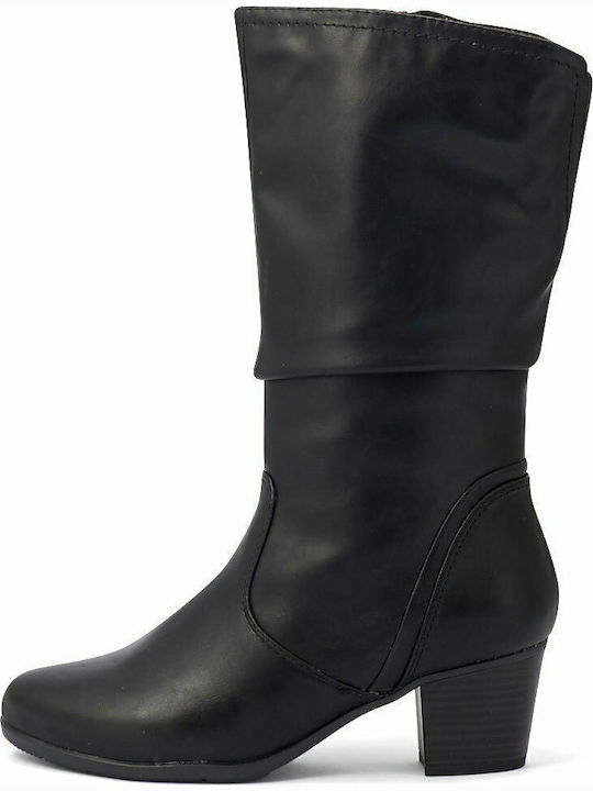 Anatomic Synthetic Leather Medium Heel Women's Boots with Rubber / Zipper Black