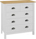 Hill Range Chest of Drawers of Solid Wood with 5 Drawers White 79x40x80cm