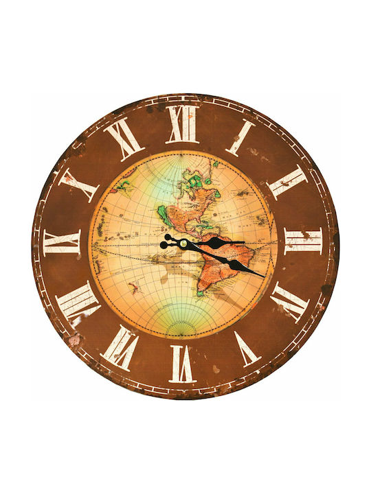 Ρολόι Τοίχου Καφέ Χάρτης Brown Wall Clock