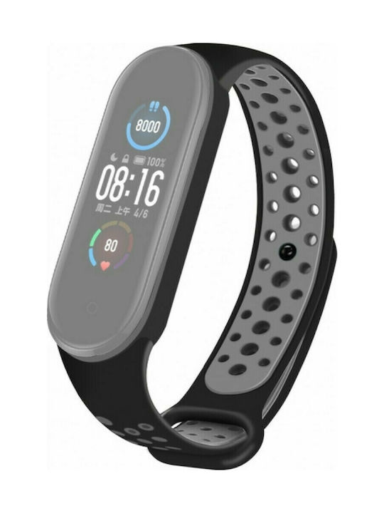 Two Tone Breathable Strap Silicone with Pin Black / Grey (Mi Smart Band 5/Mi Smart Band 6) EDA00599501B