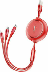 Baseus Golden Loop Retractable USB to Lightning / Type-C / micro USB 1.2m 3.5A Cable Red (CAMLT-JH09)