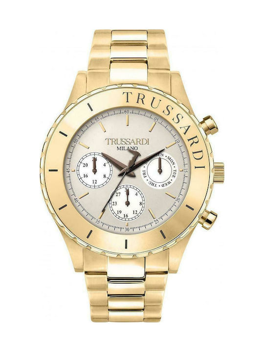 Trussardi T-Logo Ρολόι Μπαταρίας με Μεταλλικό Μπρασελέ σε Χρυσό χρώμα