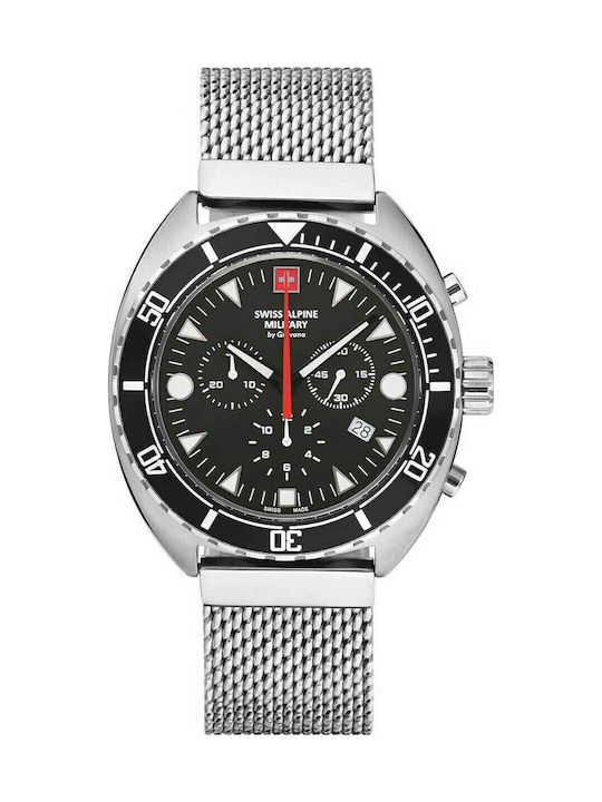 Swiss Alpine Military by Grovana Ανδρικό Ρολόι 44mm Μπαταρίας με Ασημί Μεταλλικό Μπρασελέ