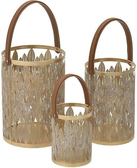 Inart Floortop Metallic Lanterns Set Gold 3pcs