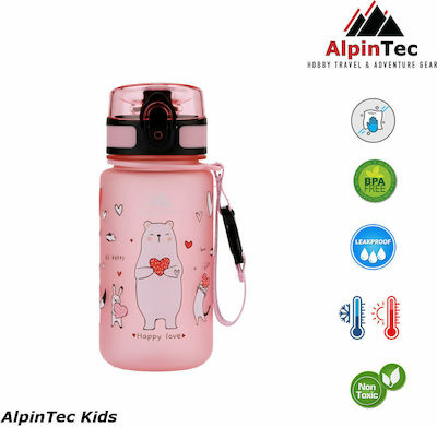 AlpinPro Kids Plastic Water Bottle with Straw Pink 350ml