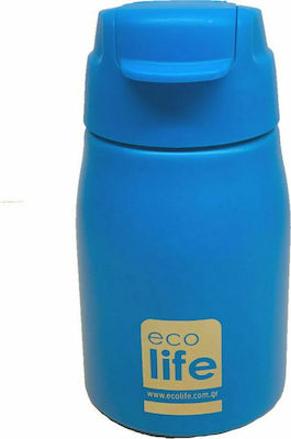 Ecolife Kinder Trinkflasche Rostfreier Stahl mit Strohhalm Blau 400ml