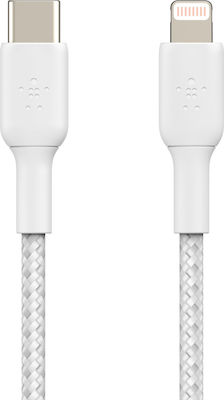 Belkin Împletit USB-C la Cablu Lightning 30W Alb 2m (CAA004bt2MWH)