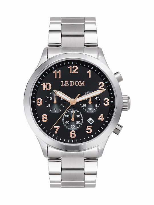 Le Dom Men's Watch 43mm Chronograph Battery with Silver Metal Bracelet