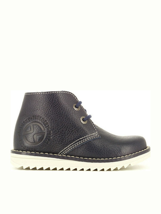 Leather Kids Boots with Laces Navy Blue