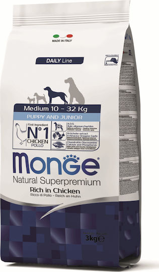 Monge Daily Line Puppy & Junior Medium 12кг Суха Храна за Кученца от Средни Породи с Пилешко