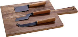 Cryspo Trio Wooden Cheese Serving Platter with Handle with Knives 40x21cm 4pcs