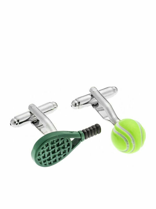 Senza Senza Tennis Racket And Ball Manschettenknöpfe aus Silber in Grünem Farb