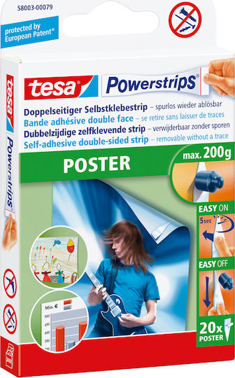 Tesa Glue Stickers Power Strips 20 Strips Poster 20pcs