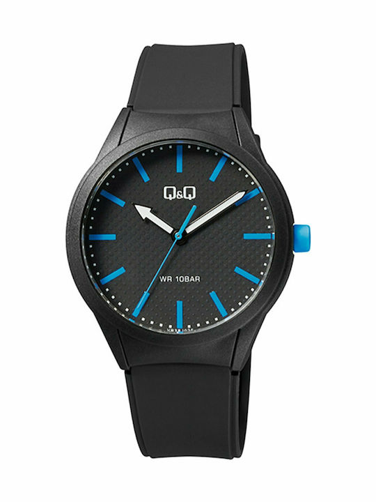 Q&Q Γυναικείο Ρολόι 40mm Μπαταρίας με Μαύρο Καουτσούκ Λουράκι