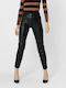 Only Emily Women's High Waist Leather Trousers in Regular Fit Black