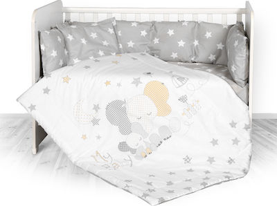 Lorelli Baby Crib Bedding Set Lilly Elephants Stars 4pcs Gray