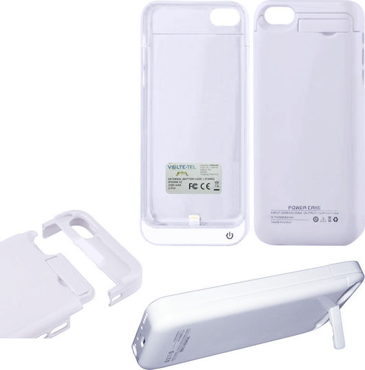 Volte-Tel External Battery Stand 2200mAh Back Cover Πλαστικό Λευκό (iPhone 5c)