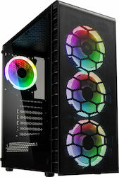 Kolink Observatory Lite Mesh Jocuri Turnul Midi Cutie de calculator cu fereastră laterală și iluminare RGB Negru