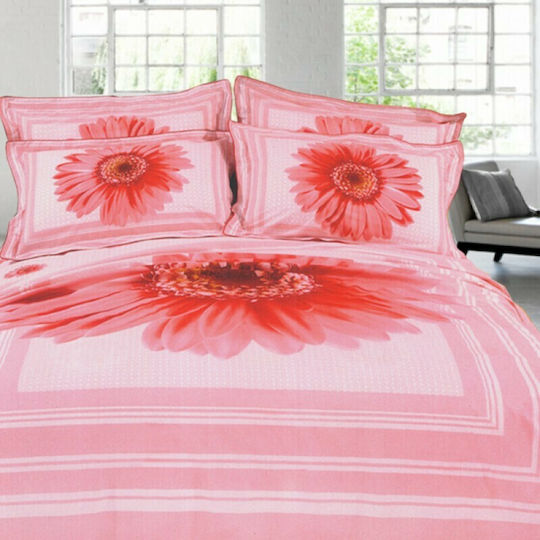 Palatex Bettwäsche-Set Überdoppel mit Gummiband 160x200+25cm. Panel 50114 Rosa 4Stück