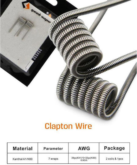 Geek Vape Clapton Σύρμα για D.I.Y. Ηλεκτρονικού Τσιγάρου Clapton Wire 2 Coils & 1pcs Cotton