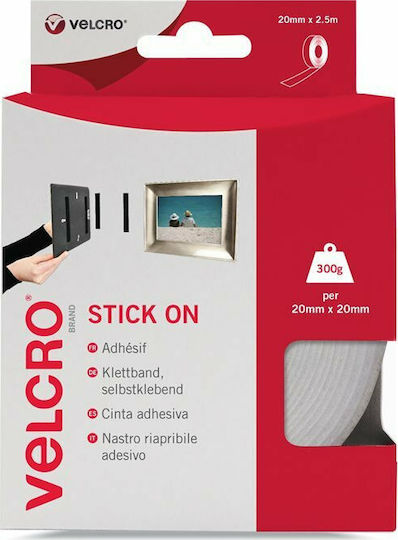 Velcro Stick Οn White Αυτοκόλλητη Ταινία Χριτς Χρατς Λευκή 2.5mx20mm