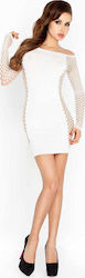 Passion Mini Dress With Mesh Sleeves - White
