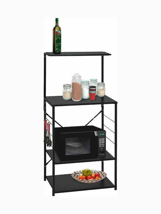 vidaXL Rack de bucătărie din Lemn în culoarea Negru 4 Sloturi 60x39.6x123cm