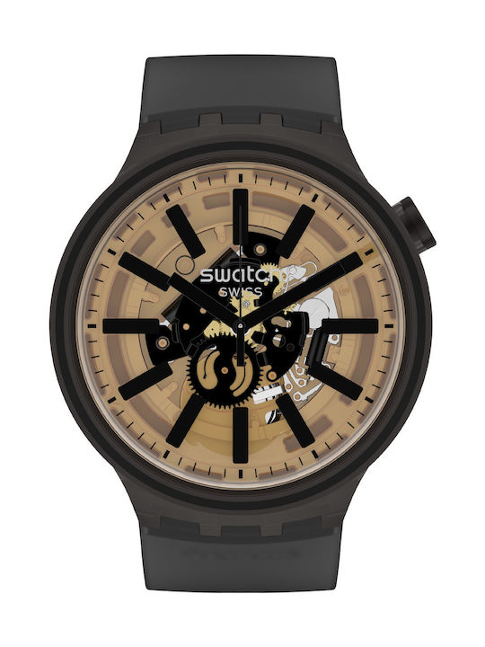 Swatch Big Bold Ceas Bărbați 47mm Solar Cu Curea Din Cauciuc Neagră