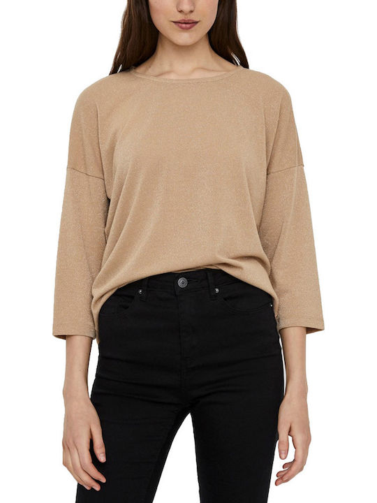 Vero Moda Women's Blouse with 3/4 Sleeve Dark Beige