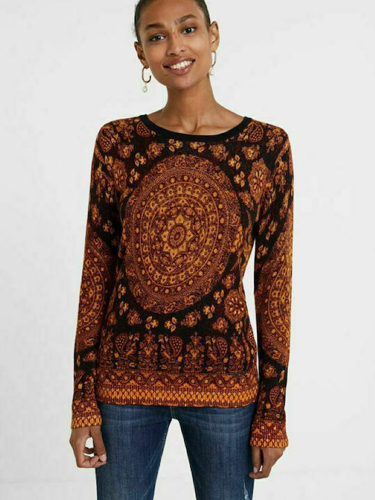 Lugano Women's Blouse Long Sleeve Floral Orange
