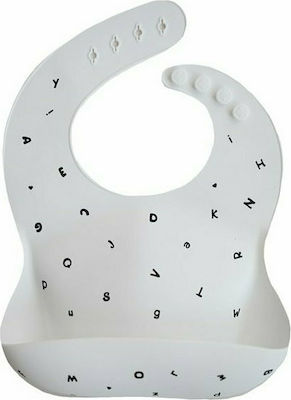 Mushie Letters Waterproof Bib Silicone with Button & Pocket White