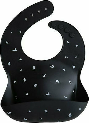 Mushie Letters Waterproof Bib Silicone with Button & Pocket Black