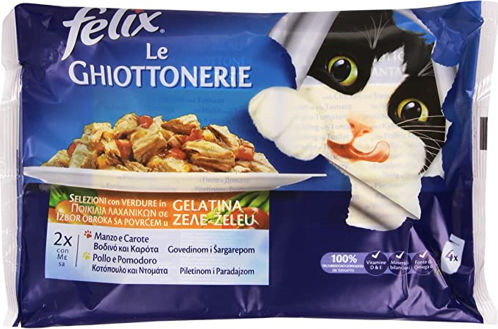 Felix Wet Cat Food for Adult Cats in Pouches with Beef Chicken and Vegetables 4x100gr